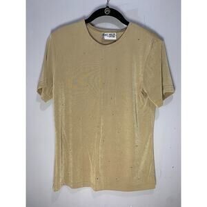 Nancy Bolen For City Girl Gold Short Sleeve Top W/ Rhinestone Embellishments